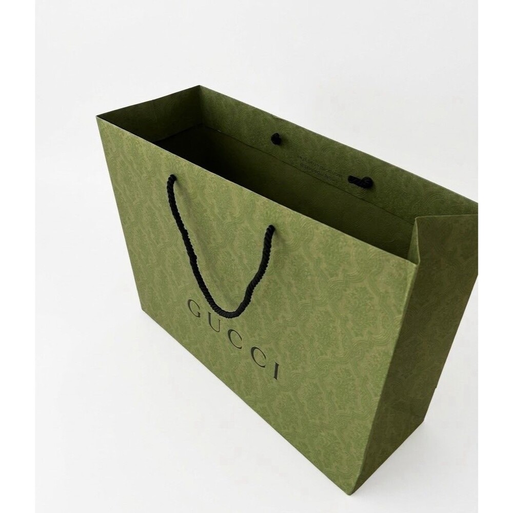 Gucci Large Green Embossed Paper Shopping Bag Authentic 18.5" x 14.5" Gift Bag